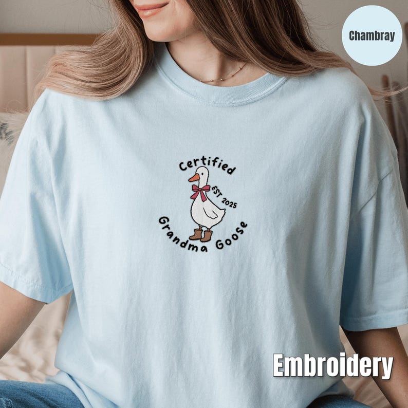 Custom embroidered grandparent Comfort Colors shirt, Certified Grandma Goose tee, Christmas gift for new grandma or grandpa