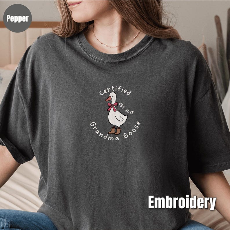 Custom embroidered grandparent Comfort Colors shirt, Certified Grandma Goose tee, Christmas gift for new grandma or grandpa