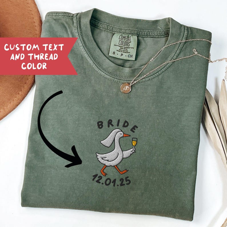 Personalized Embroidered Silly Goose Bride Shirt, Bride To Be Funny Goose Lover Shirt, Embroidered Bride Tshirt, Comfort Colors - A3