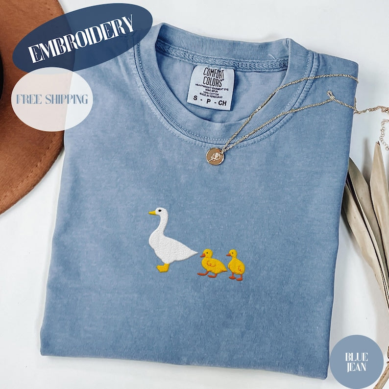 Embroidered Goose Mama Of Two Shirt, Silly Goose, Overstimulated mama, Silly Goose Embroidery, New Mama, Cute Gift For Mama, Goslings