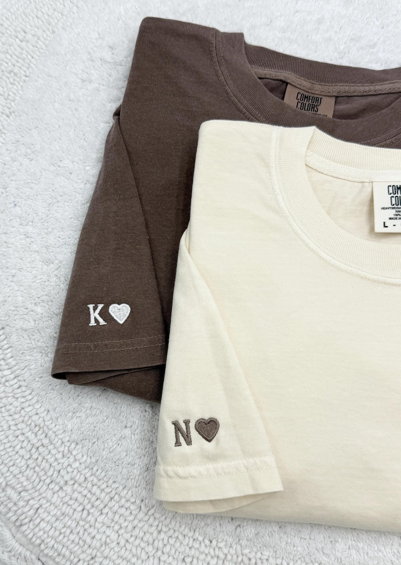 Embroidered Roman Numeral Comfort Colors T-Shirt, Anniversary Gift, Personalized Initial Sleeve