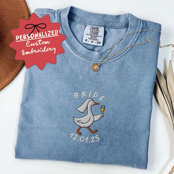 Personalized Embroidered Silly Goose Bride Shirt, Bride To Be Funny Goose Lover Shirt, Embroidered Bride Tshirt, Comfort Colors - A3