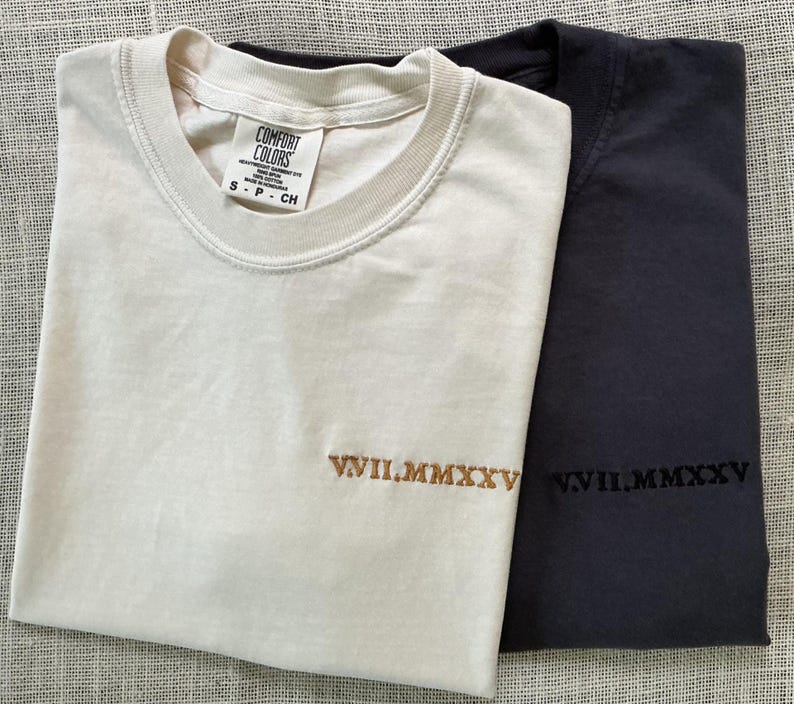 Embroidered Roman Numerals T-Shirt Anniversary Couples Matching Gift Custom Wedding Shirt