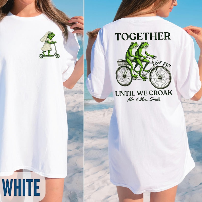 Funny Bride & Groom Shirts, Personalized Frog and Toad Couple Honeymoon Shirt, Gift for Newlyweds, Together Until We Croak