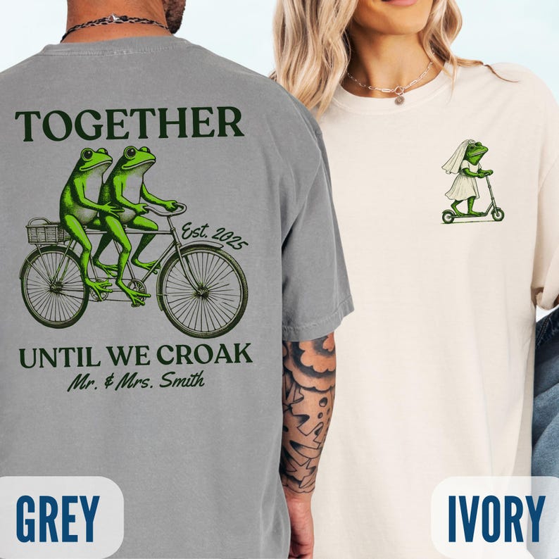 Funny Bride & Groom Shirts, Personalized Frog and Toad Couple Honeymoon Shirt, Gift for Newlyweds, Together Until We Croak