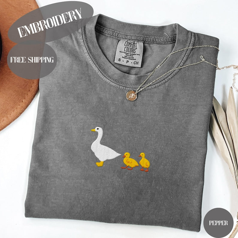 Embroidered Goose Mama Of Two Shirt, Silly Goose, Overstimulated mama, Silly Goose Embroidery, New Mama, Cute Gift For Mama, Goslings