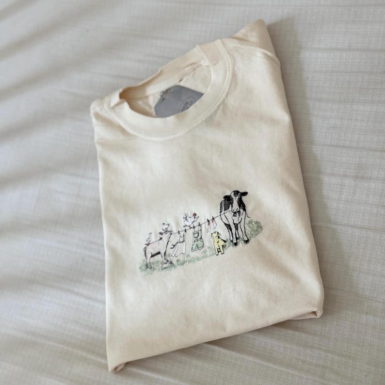 Embroidered Laundry Day Farm Animals Comfort Colors Tee, Custom Embroidered Ultra Soft Tee, Cute Every Day TShirt, Farm Animals Tee