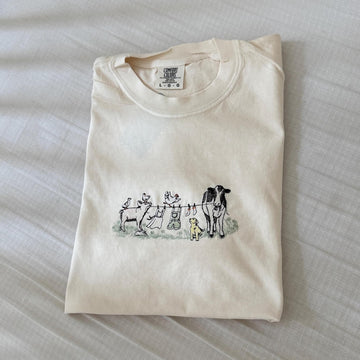 Embroidered Laundry Day Farm Animals Comfort Colors Tee, Custom Embroidered Ultra Soft Tee, Cute Every Day TShirt, Farm Animals Tee