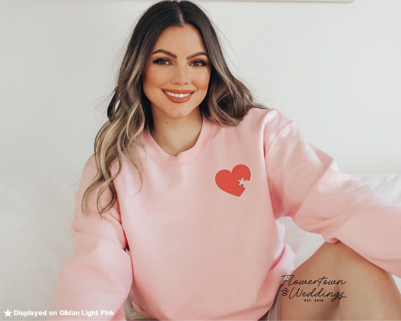 Personalized Heart and Puzzle Piece Hoodie - Custom Initial Embroidered Sweatshirt - Valentines Gift - Gift For Couples - Anniversary Gift