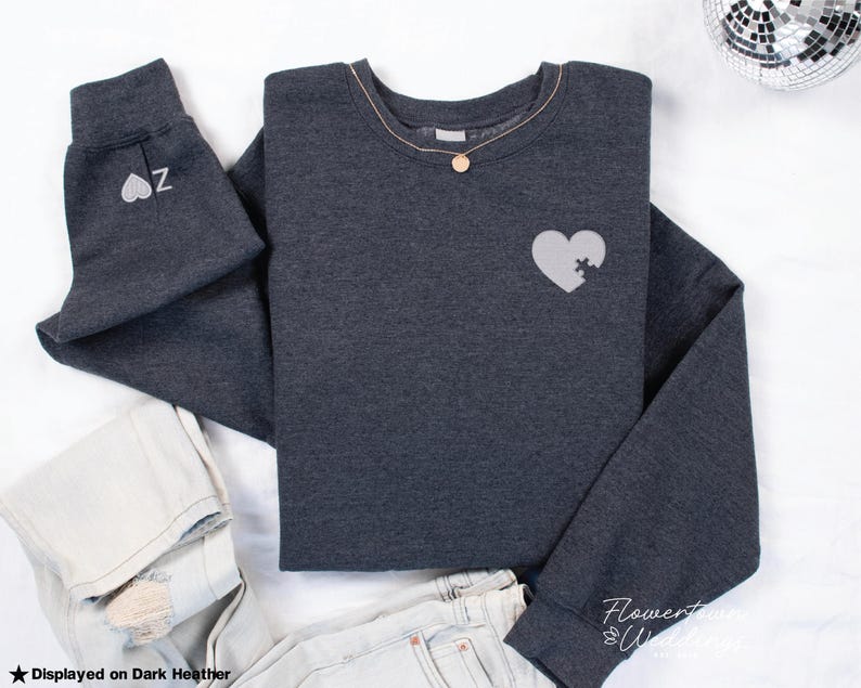 Personalized Heart and Puzzle Piece Hoodie - Custom Initial Embroidered Sweatshirt - Valentines Gift - Gift For Couples - Anniversary Gift