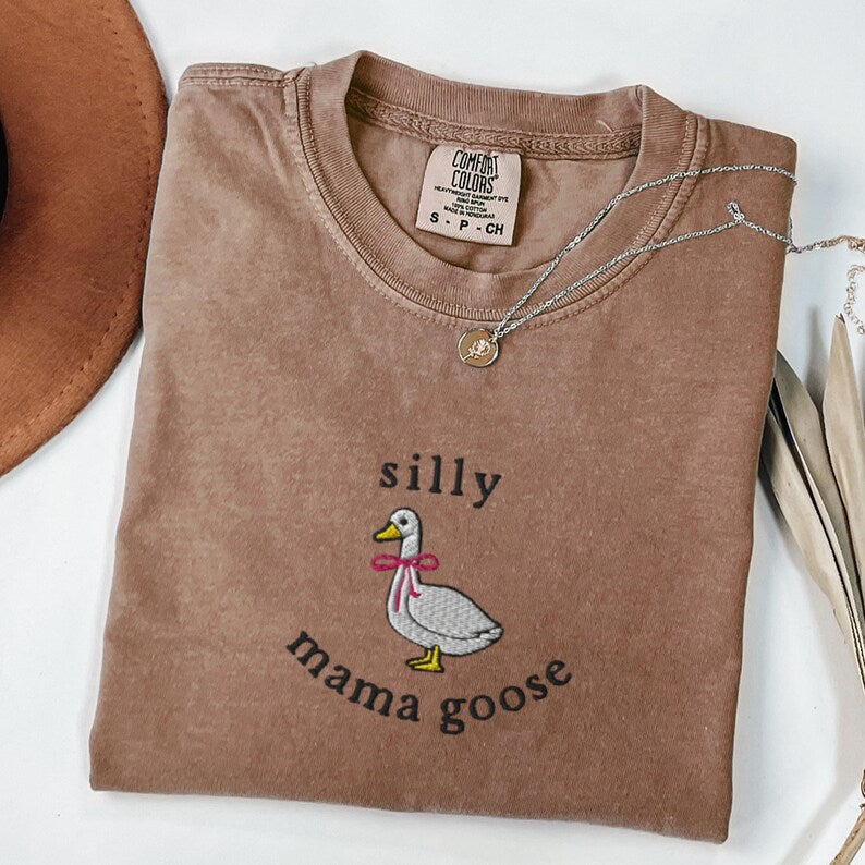 EMBROIDERED Silly Goose Mom and Dad Shirts, Matching Silly Mama Goose and Silly Dada Goose Comfort Colors Tshirt, Coquette Goose, New Moms