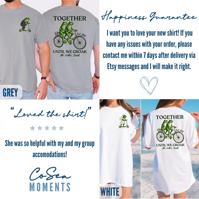 Funny Bride & Groom Shirts, Personalized Frog and Toad Couple Honeymoon Shirt, Gift for Newlyweds, Together Until We Croak