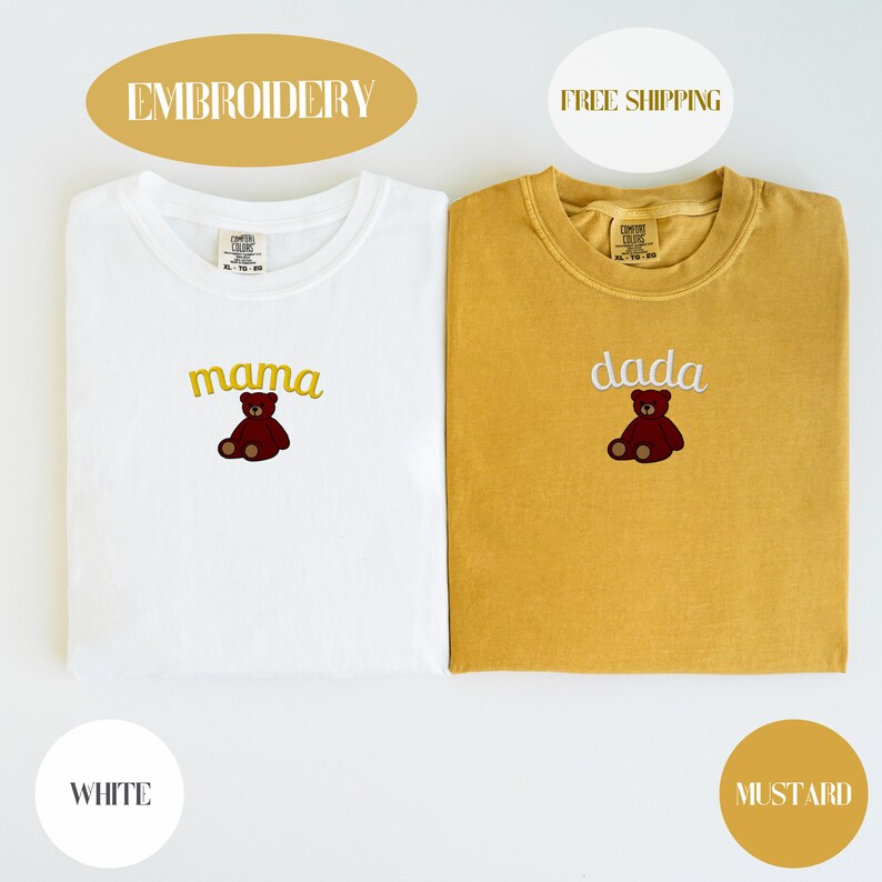 Custom Embroidered Mama Bear Shirt, Dada Bear, Comfort Colors, Custom Embroidery Birthday, First Birthday Shirt, Personalized Mama Gift