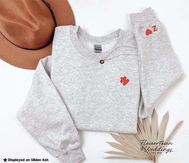 Personalized Heart and Puzzle Piece Hoodie - Custom Initial Embroidered Sweatshirt - Valentines Gift - Gift For Couples - Anniversary Gift