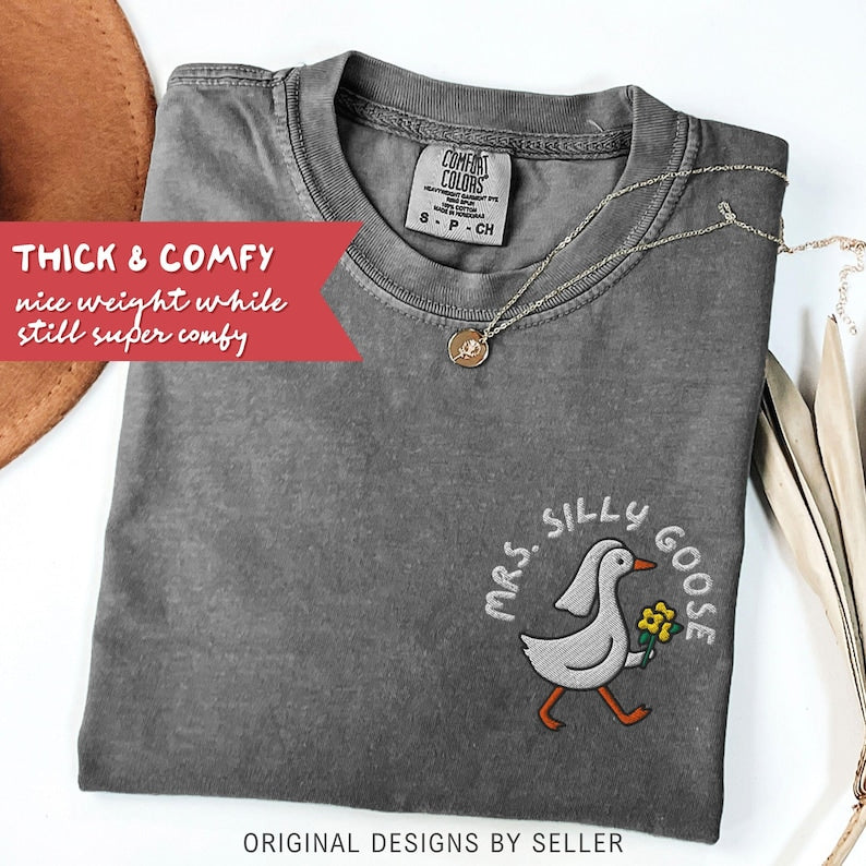 Embroidered Silly Goose Bride Shirt, Bride To Be Funny Goose Lover Shirt, Embroidered Bride Tshirt - B-4-Custom