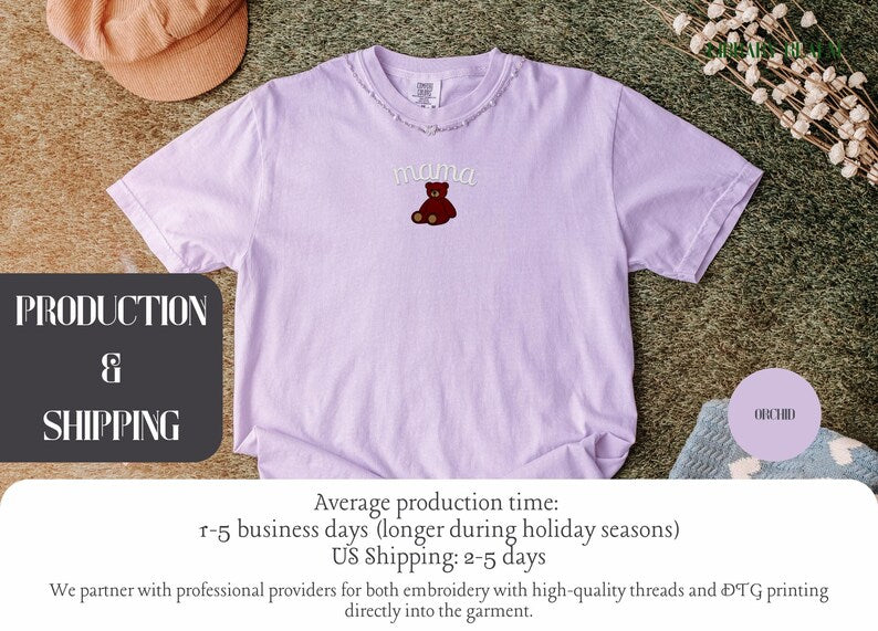 Custom Embroidered Mama Bear Shirt, Dada Bear, Comfort Colors, Custom Embroidery Birthday, First Birthday Shirt, Personalized Mama Gift