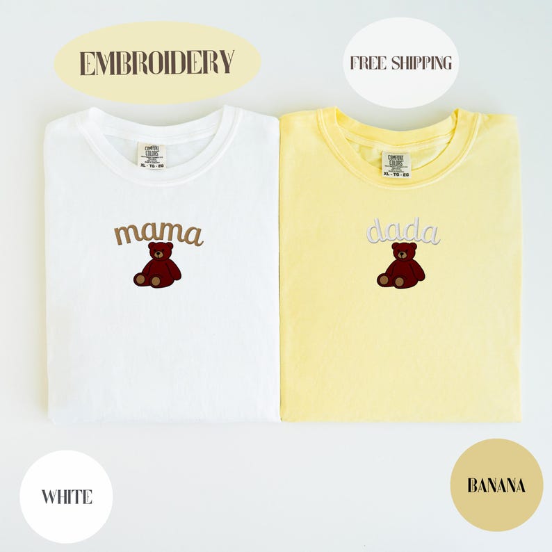 Custom Embroidered Mama Bear Shirt, Dada Bear, Comfort Colors, Custom Embroidery Birthday, First Birthday Shirt, Personalized Mama Gift