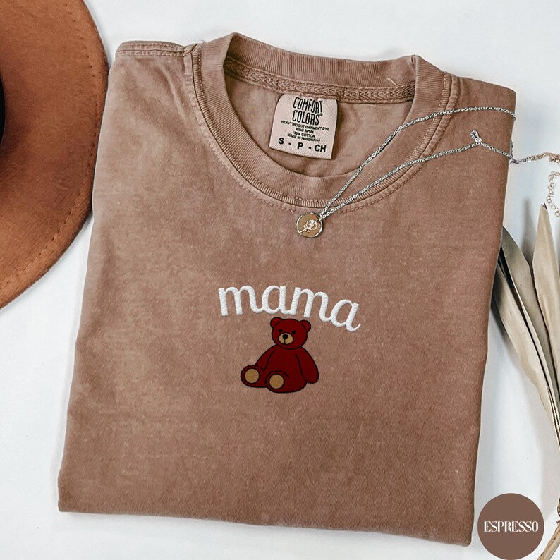 Custom Embroidered Mama Bear Shirt, Dada Bear, Comfort Colors, Custom Embroidery Birthday, First Birthday Shirt, Personalized Mama Gift