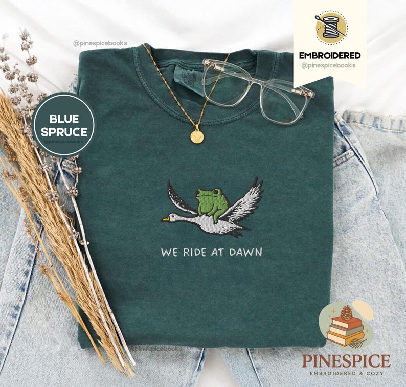 We Ride at Dawn T-Shirt, Funny Frog and Goose Tee, Embroidered Comfort Colors 1717, Chaotic Animal Shirt, Whimsical Gamer Gift