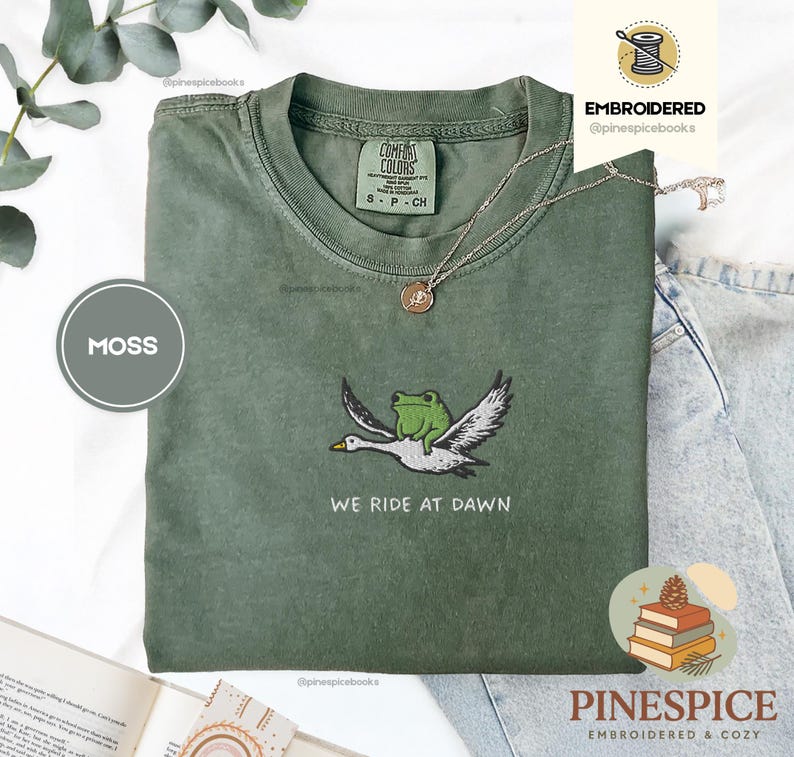 We Ride at Dawn T-Shirt, Funny Frog and Goose Tee, Embroidered Comfort Colors 1717, Chaotic Animal Shirt, Whimsical Gamer Gift