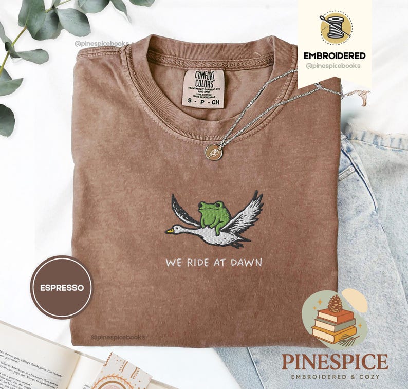We Ride at Dawn T-Shirt, Funny Frog and Goose Tee, Embroidered Comfort Colors 1717, Chaotic Animal Shirt, Whimsical Gamer Gift