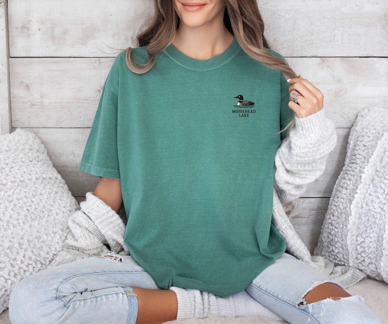 PERSONALIZED Embroidered LOON t shirt Lake Comfort Colors loons Unisex Embroidery custom Maine camp cabin vacation mom gift holiday pond dad