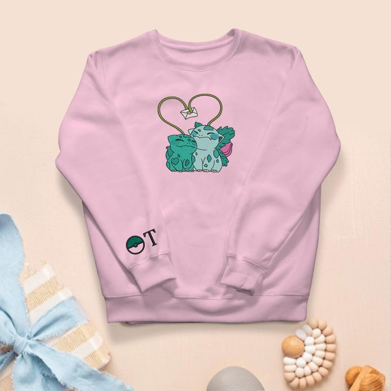 Bulbasaur Embroidered Sweatshirt Personalized Hoodie Custom Embroidery Kawaii Bulbasaur Shirt Funny Couple Sweater Bulbasaur Gift