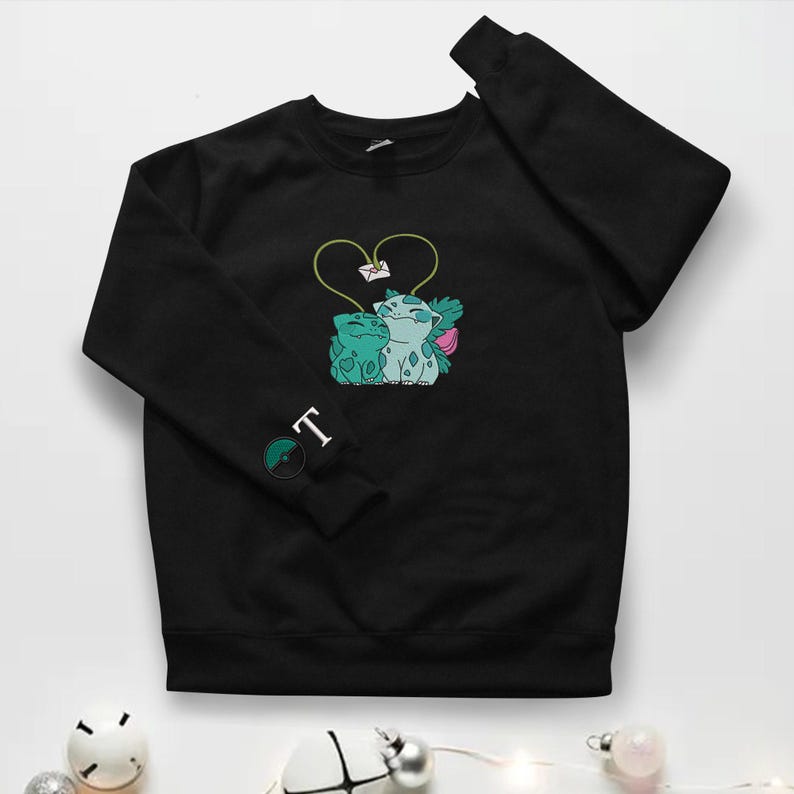 Bulbasaur Embroidered Sweatshirt Personalized Hoodie Custom Embroidery Kawaii Bulbasaur Shirt Funny Couple Sweater Bulbasaur Gift