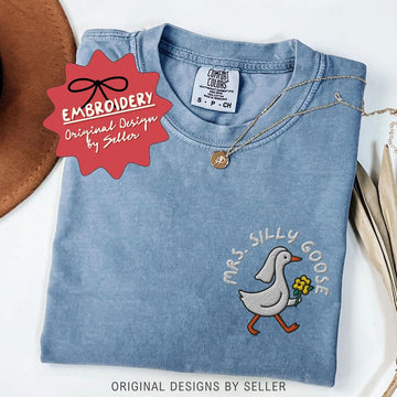 Embroidered Silly Goose Bride Shirt, Bride To Be Funny Goose Lover Shirt, Embroidered Bride Tshirt - B-4-Custom