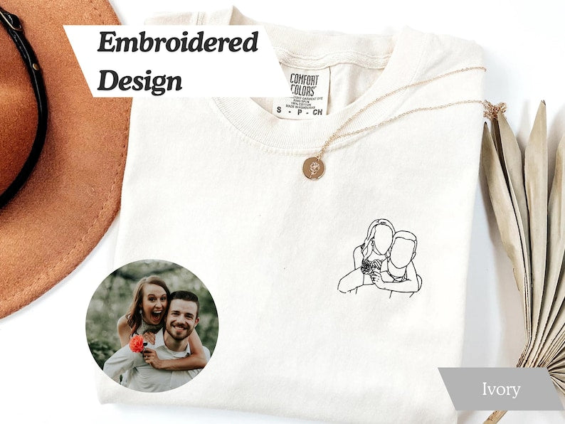 Embroidered Custom Photo Tshirt, Comfort Colors Shirt, Embroidered Portrait, Family Portrait, Custom Couple Shirt, Portrait from Photo, Gift