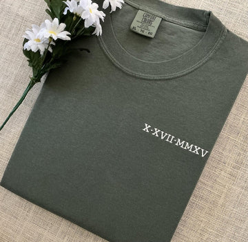 Embroidered Roman Numerals T-Shirt Anniversary Couples Matching Gift Custom Wedding Shirt