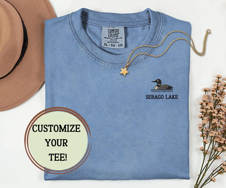 PERSONALIZED Embroidered LOON t shirt Lake Comfort Colors loons Unisex Embroidery custom Maine camp cabin vacation mom gift holiday pond dad
