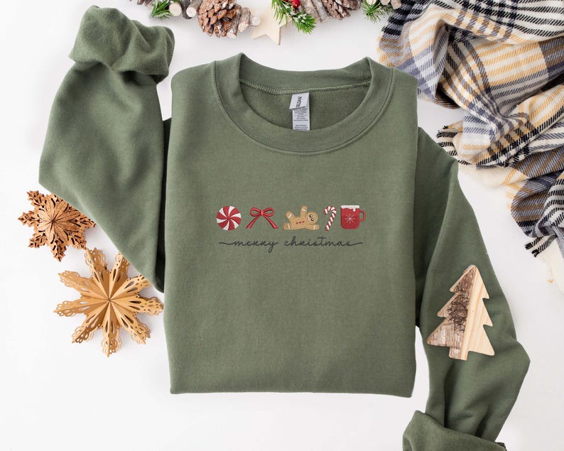 Merry Christmas Embroidered Shirt, Embroidery Christmas Symbols Shirt, Snowman Xmas Gift, Holiday Season Christmas