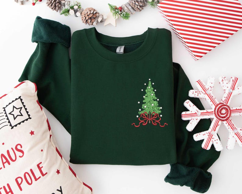 Embroidered Christmas Tree Sweatshirt, Embroidered Tee, Christmas T-Shirt, Christmas Season, Winter Trees, Embroidered Clothes, Winter Gift