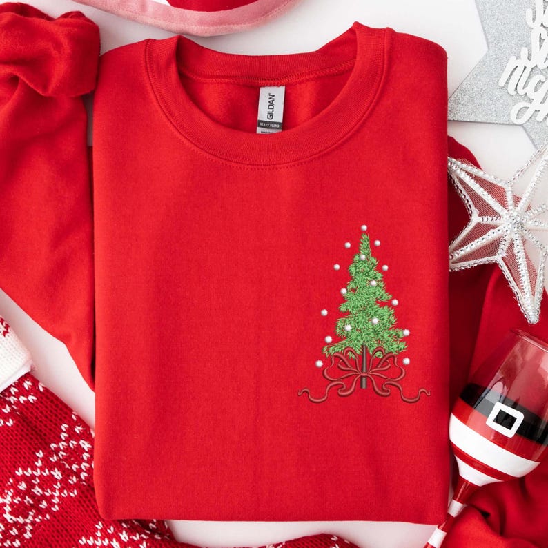 Embroidered Christmas Tree Sweatshirt, Embroidered Tee, Christmas T-Shirt, Christmas Season, Winter Trees, Embroidered Clothes, Winter Gift
