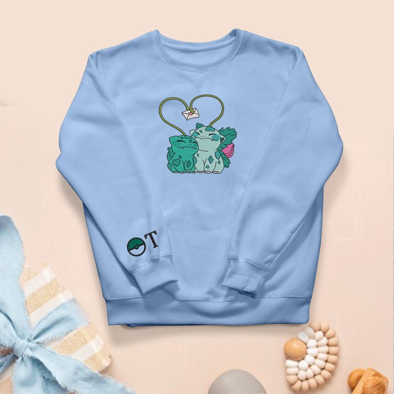 Bulbasaur Embroidered Sweatshirt Personalized Hoodie Custom Embroidery Kawaii Bulbasaur Shirt Funny Couple Sweater Bulbasaur Gift
