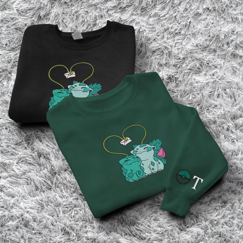 Bulbasaur Embroidered Sweatshirt Personalized Hoodie Custom Embroidery Kawaii Bulbasaur Shirt Funny Couple Sweater Bulbasaur Gift