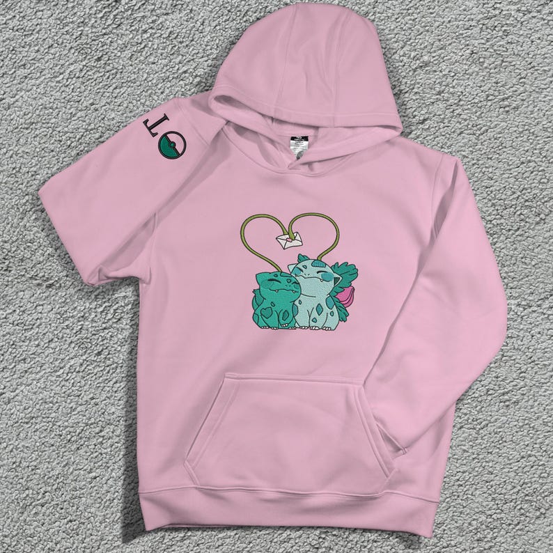 Bulbasaur Embroidered Sweatshirt Personalized Hoodie Custom Embroidery Kawaii Bulbasaur Shirt Funny Couple Sweater Bulbasaur Gift