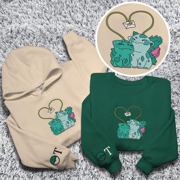Bulbasaur Embroidered Sweatshirt Personalized Hoodie Custom Embroidery Kawaii Bulbasaur Shirt Funny Couple Sweater Bulbasaur Gift
