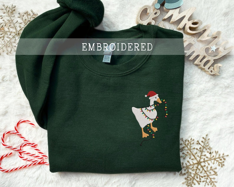 Embroidered Christmas Goose, Unisex Christmas Gift For Her, Cute Silly Goose Shirt, Gift For Animal Lover, Merry Christmas Crewneck