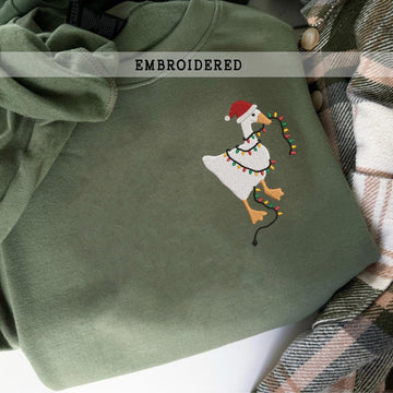 Embroidered Christmas Goose, Unisex Christmas Gift For Her, Cute Silly Goose Shirt, Gift For Animal Lover, Merry Christmas Crewneck