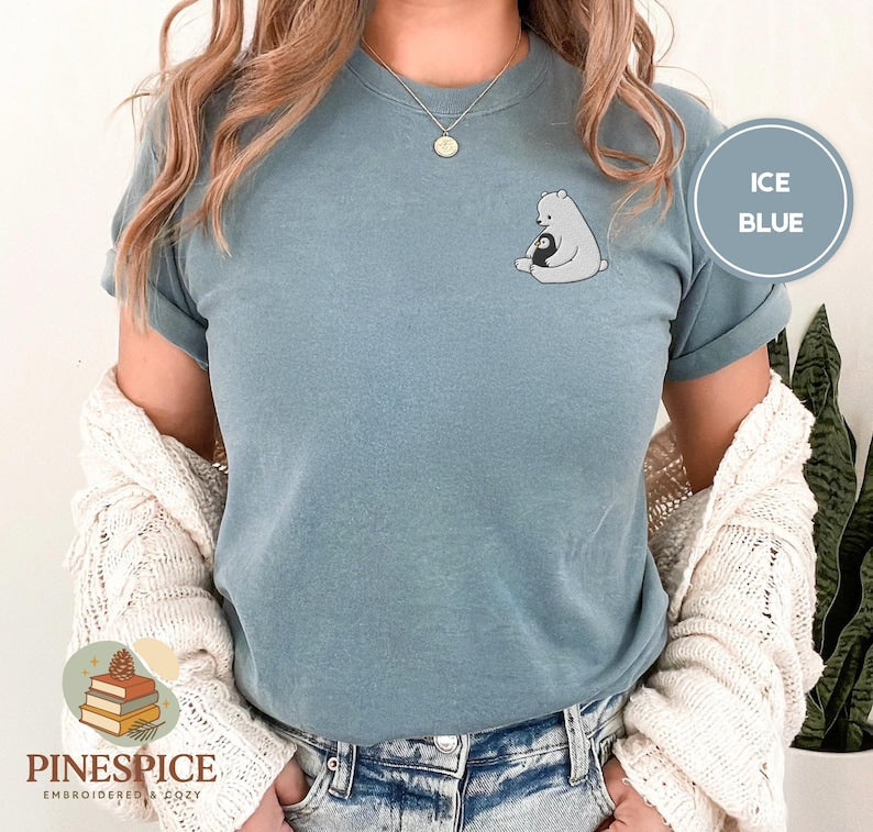 Polar Bear and Penguin Shirt, Cute Embroidered Winter Tee, Comfort Colors 1717, Cozy Holiday Gift, Whimsical Animal Shirt, Winter T-Shirt