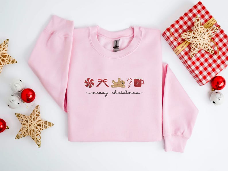 Merry Christmas Embroidered Shirt, Embroidery Christmas Symbols Shirt, Snowman Xmas Gift, Holiday Season Christmas