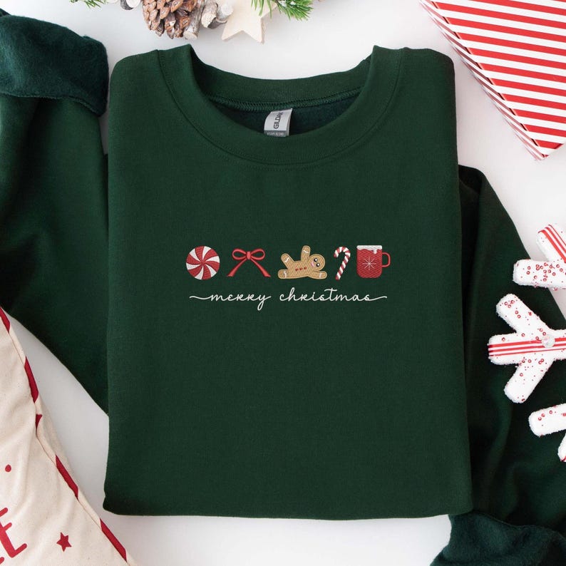 Merry Christmas Embroidered Shirt, Embroidery Christmas Symbols Shirt, Snowman Xmas Gift, Holiday Season Christmas