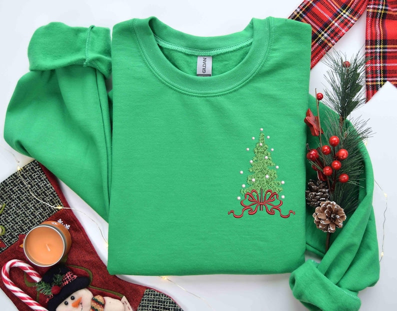 Embroidered Christmas Tree Sweatshirt, Embroidered Tee, Christmas T-Shirt, Christmas Season, Winter Trees, Embroidered Clothes, Winter Gift