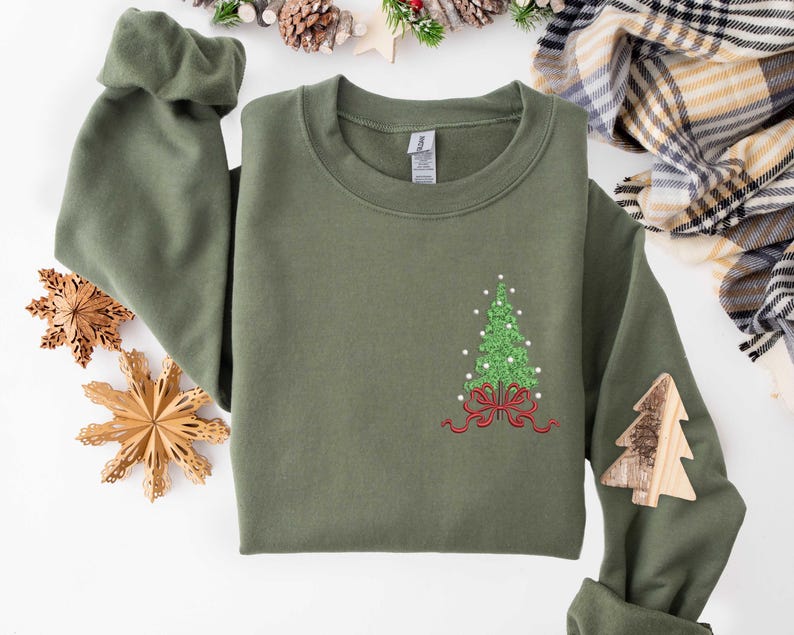 Embroidered Christmas Tree Sweatshirt, Embroidered Tee, Christmas T-Shirt, Christmas Season, Winter Trees, Embroidered Clothes, Winter Gift