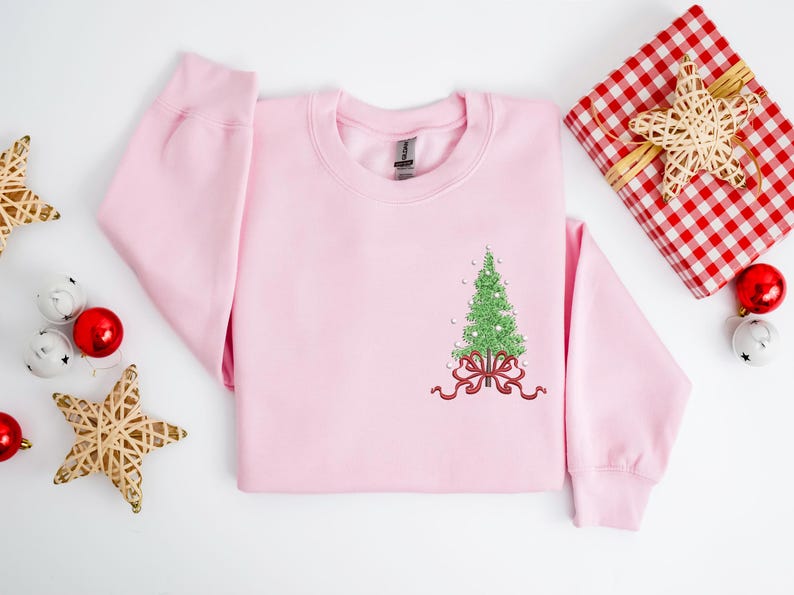Embroidered Christmas Tree Sweatshirt, Embroidered Tee, Christmas T-Shirt, Christmas Season, Winter Trees, Embroidered Clothes, Winter Gift