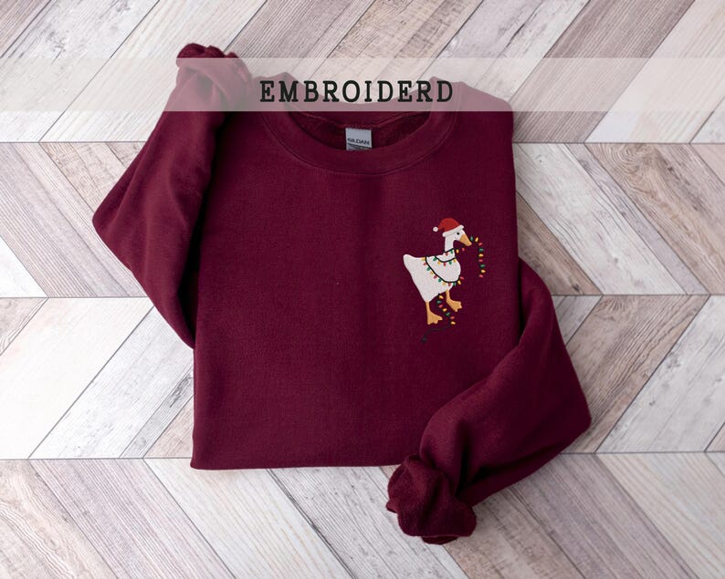 Embroidered Christmas Goose, Unisex Christmas Gift For Her, Cute Silly Goose Shirt, Gift For Animal Lover, Merry Christmas Crewneck