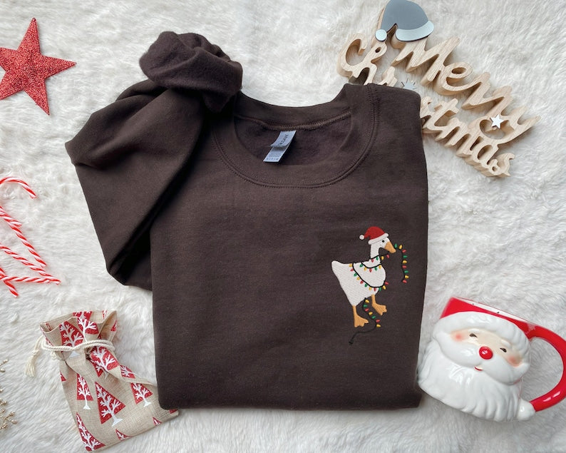 Embroidered Christmas Goose, Unisex Christmas Gift For Her, Cute Silly Goose Shirt, Gift For Animal Lover, Merry Christmas Crewneck
