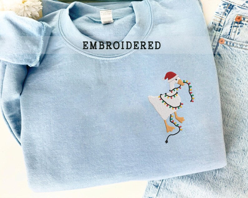 Embroidered Christmas Goose, Unisex Christmas Gift For Her, Cute Silly Goose Shirt, Gift For Animal Lover, Merry Christmas Crewneck